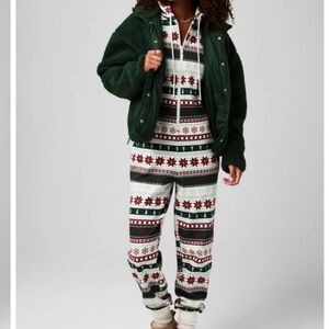 FABLETICS - Cozy Fleece Hooded Onesie Holiday Fairisle Tall NWT